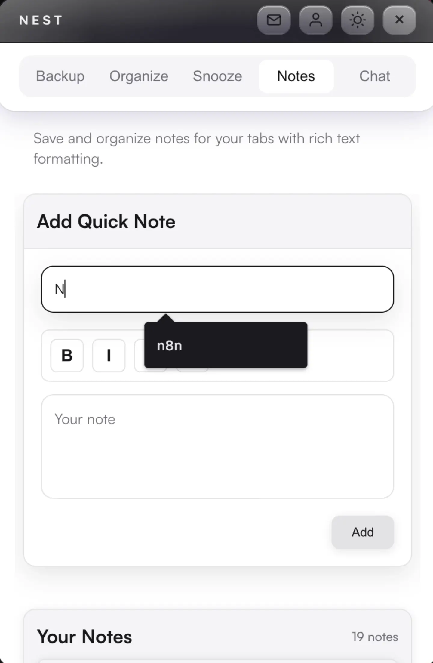 Demonstration of Nest notes feature attached to tabs
