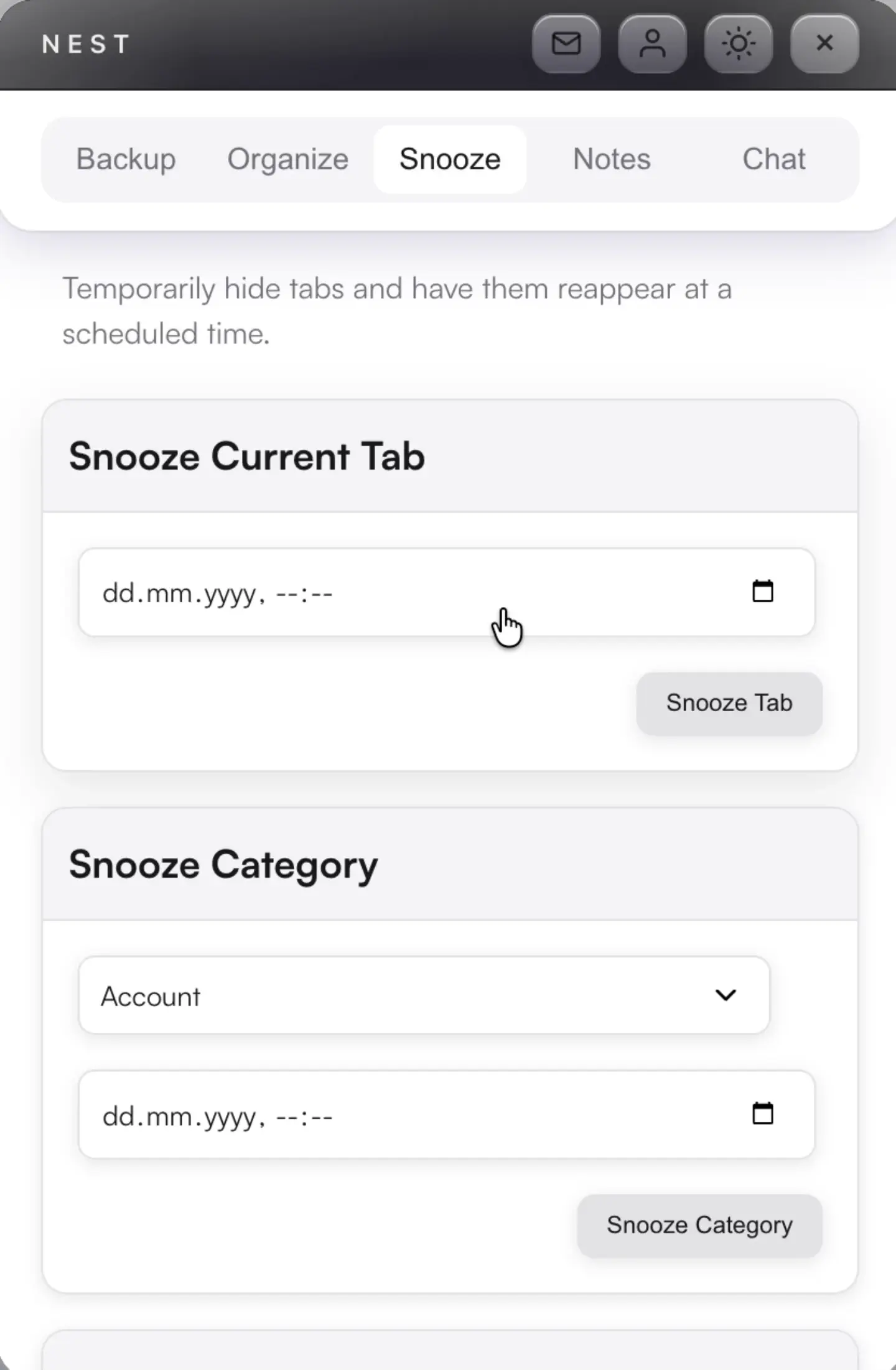 Demonstration of Nest tab snoozing feature